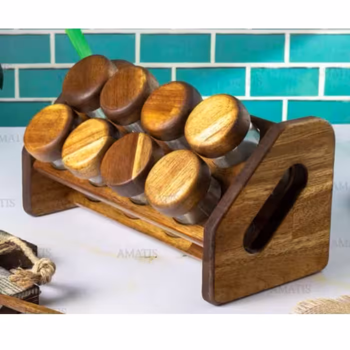 جا ادویه ای چوبی رنگ تیره (آکاسیا )8 تایی کج کد 99083 از برند لونا رابروود