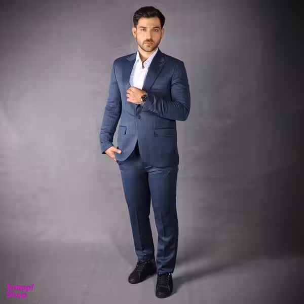 کت و شلوار مردانه مدل یقه بلیزر 55-63  رنگ سرمه ای