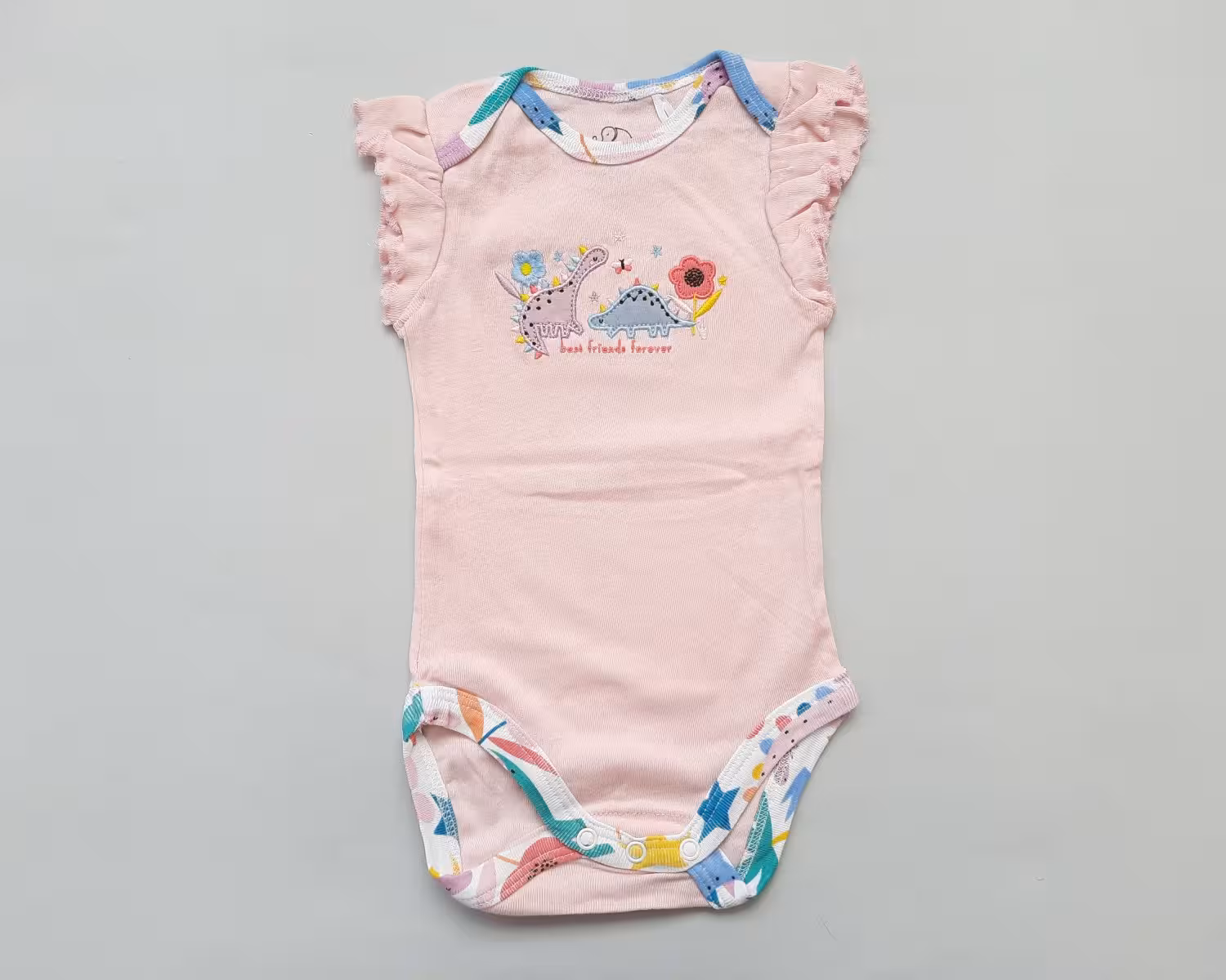 بادی آستین کوتاه دایناسور گلدوزی صورتی