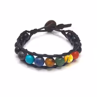 دستبند هفت سنگ مقدس و چرم کد310075