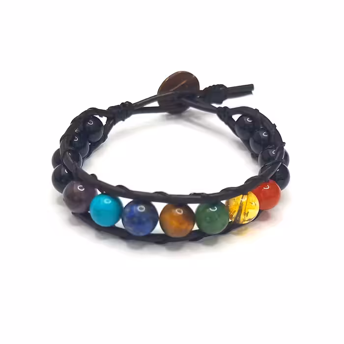 دستبند هفت سنگ مقدس و چرم کد310075