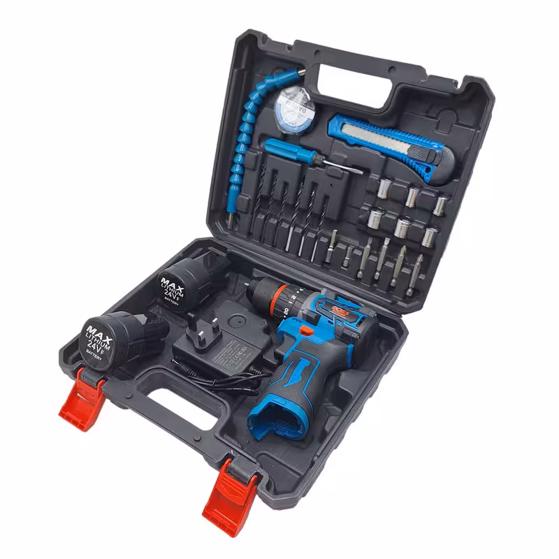 دریل چکشی شارژی صنعتی باس مدل 24V مجموعه 27 عددی | کالا مکس