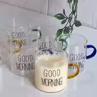 قهوه خوری پیرکس دسته رنگی good morning وارداتی