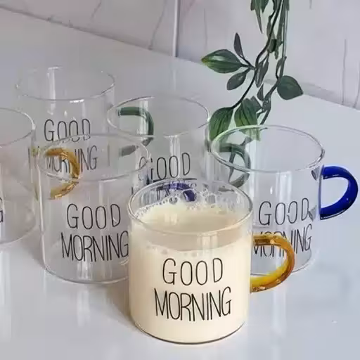 قهوه خوری پیرکس دسته رنگی good morning وارداتی