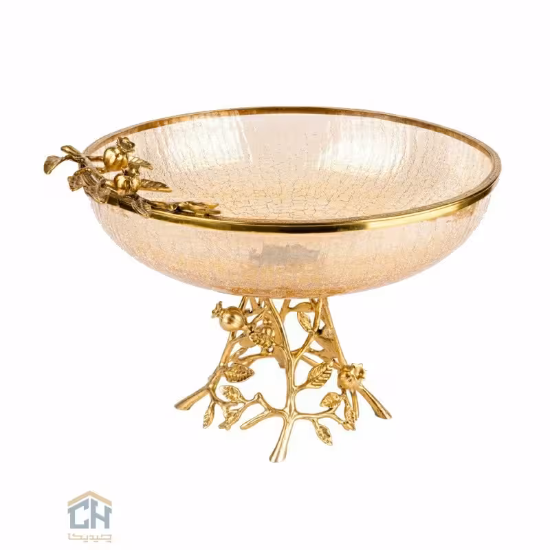 میوه خوری بزرگ شیشه و برنج گلدکیش طرح Narsis مدل GK803622