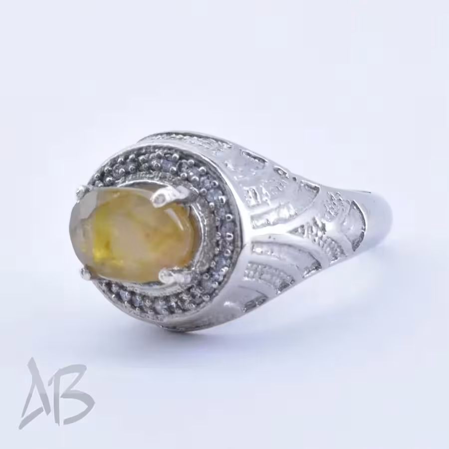 انگشتر مردانه نقره یاقوت زرد درشت و رکاب بسیار زیبا کد M220