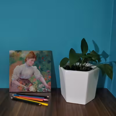 کاشی کارنیلا طرح دختر و گلها مدل لوحی کد WKB744 