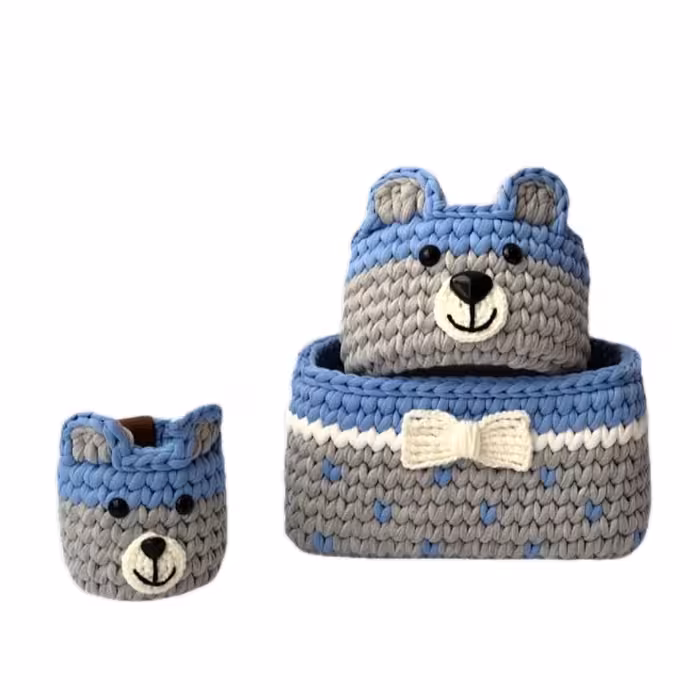 سبد قلاب بافی تریکو طرح سیسمونی کودک  کد 11 مجموعه 3 عددی