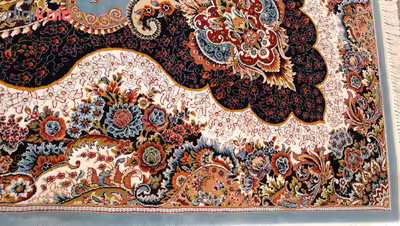 فرش ماشینی زمرد مشهد مدل کیمیا زمینه آبی