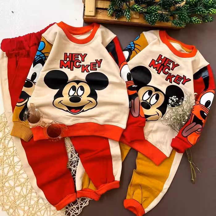 بلوز شلوار جذاب میکی و گوفی اسپرت دختر و پسر  سایز  40  45  50   55