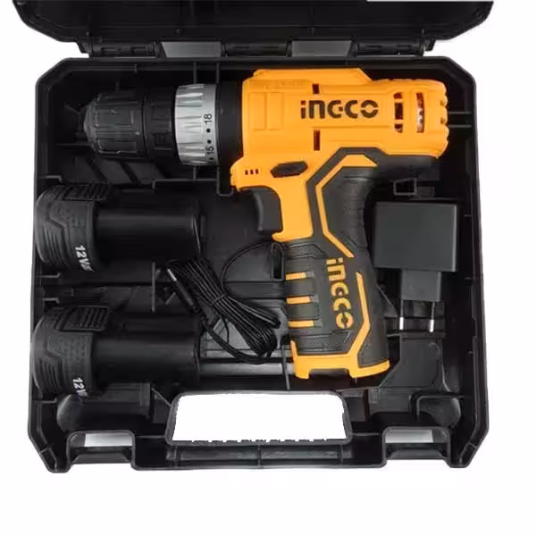 دریل پیچ گوشتی شارژی 12 ولت چکشی 3 باطری برند اینکو INGCO کد کالا CIDLI1232
