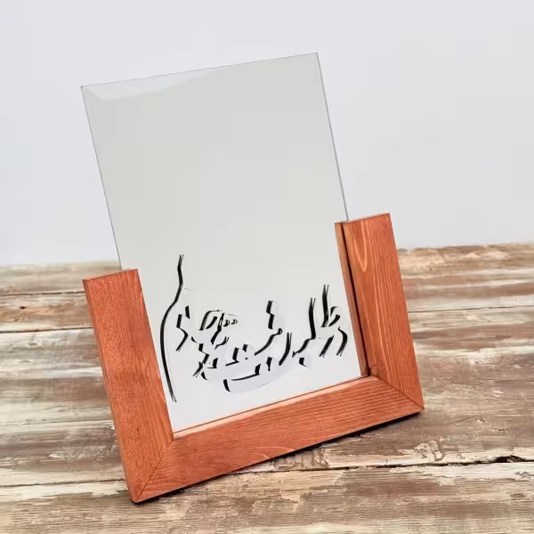 آینه رومیزی با قاب چوبی طرح پنج