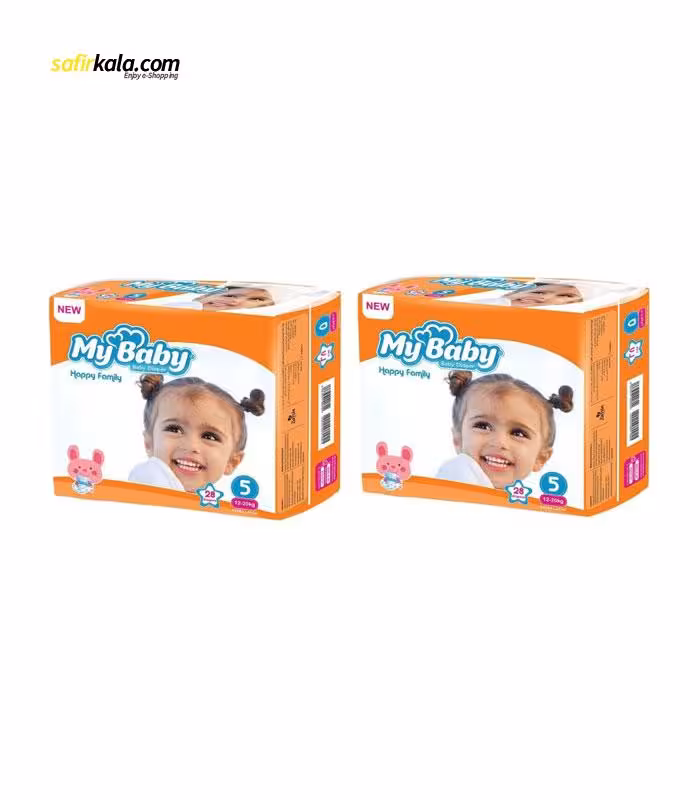 پوشک بچه مای بیبی سایز 5 بسته 28 عددی مجموعه 2 عددی