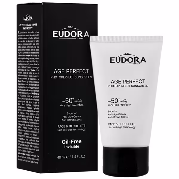 کرم ضد آفتاب بی رنگ ادورا مکس با SPF 50 سری Age Perfect حجم 40 میلی لیتر | Eudora Max Age Perfect SPF 50 Invisible Sunscreen 40 ml