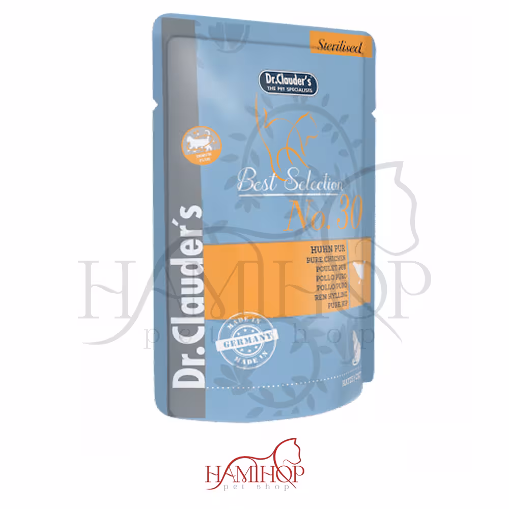 پوچ گربه بالغ عقیم شده دکتر کلادرز با طعم گوشت مرغ 85گرم  Dr Clauder´s pure chicken