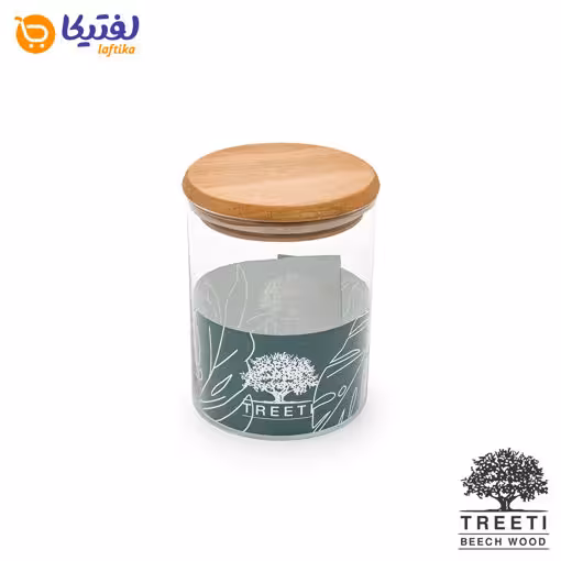 ظرف ادویه شیشه ای با درب چوبی تیریتی قطر 10 ارتفاع 10 مدل G 5010