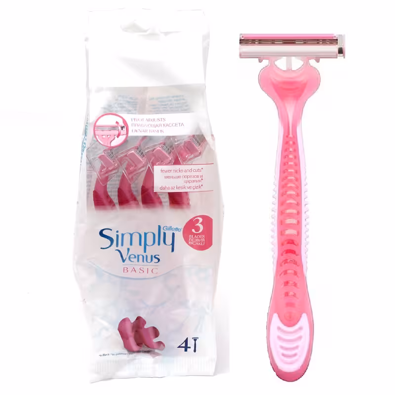 خودتراش ژیلت سیمپلی ونوس صورتی 3 لبه 4 عددی