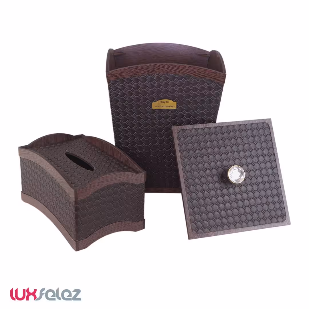 ست سطل و جعبه دستمال هایلو مدل سیلور چرمی