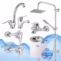 ست 8 عددی شیرآلات برند آیدا صنعت مدل قهرمان اردکی | شیر ظرفشویی   روشویی   حمام   2 عدد شیر توالت   علم دوش یونیورست صفحه استیل   شلنگ توالت   فلاش‌تانک دیواری | کروم براق