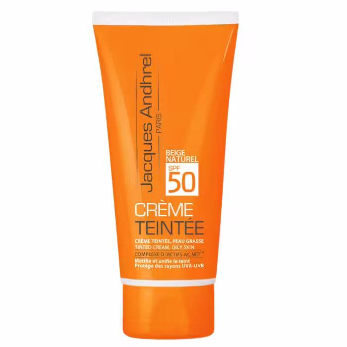 کرم ضد افتاب SPF50 ژاک اندرل پاریس مناسب پوست چرب و مستعد اکنه بارنگ بژ طبیعی