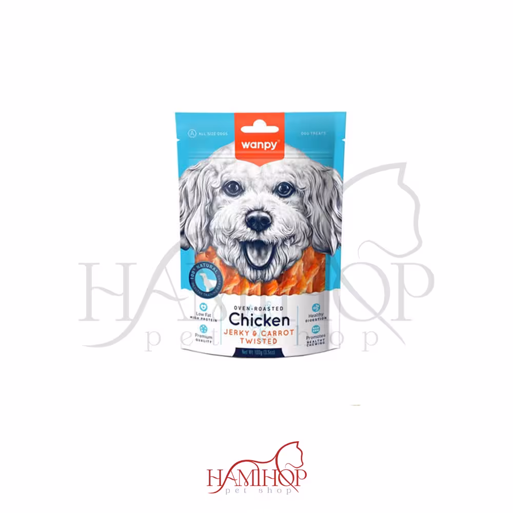 تشویقی ونپی سگ با طعم مرغ Wanpy Chicken Jerky Carrot Sticks 100g