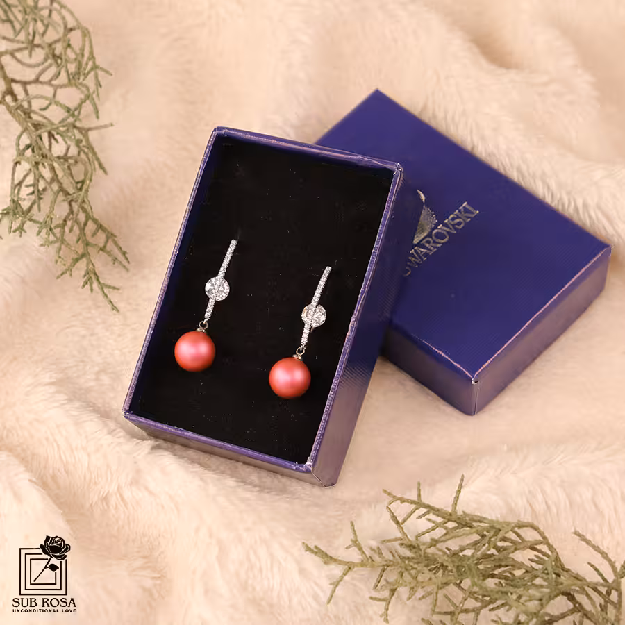 گوشواره سواروسکی المنتس عاج سرخ آبی 13121