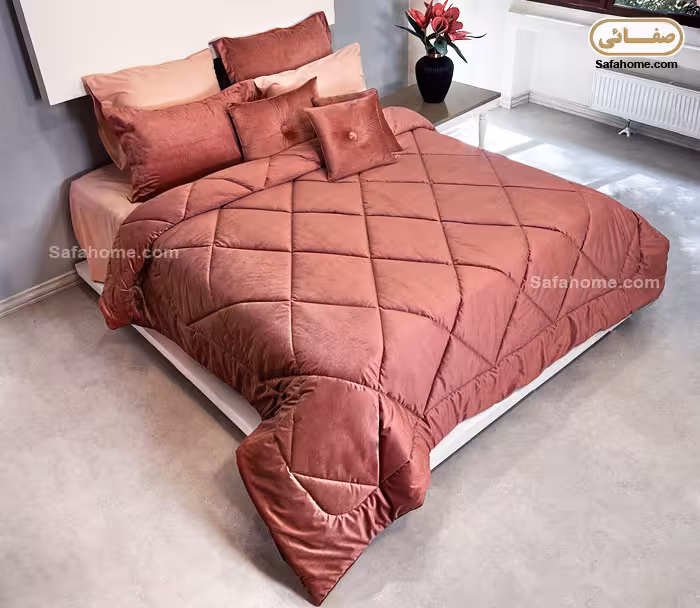 روتختی دو نفره مخمل کالیفرنیا 9 تکه طرح لوزی پوست پیازی