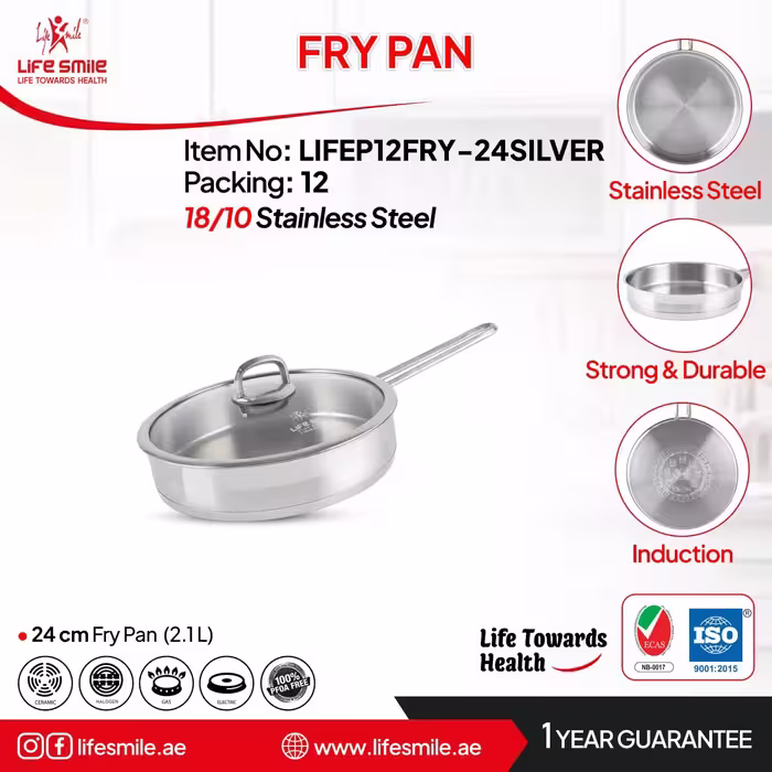 ماهیتابه استیل لایف اسمایل مدل LIFEP12FRY با کف القایی، سایز 24