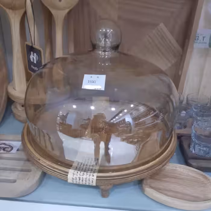 کیک خوری پایه دار کف چوبی بامبو درب شیشه ای