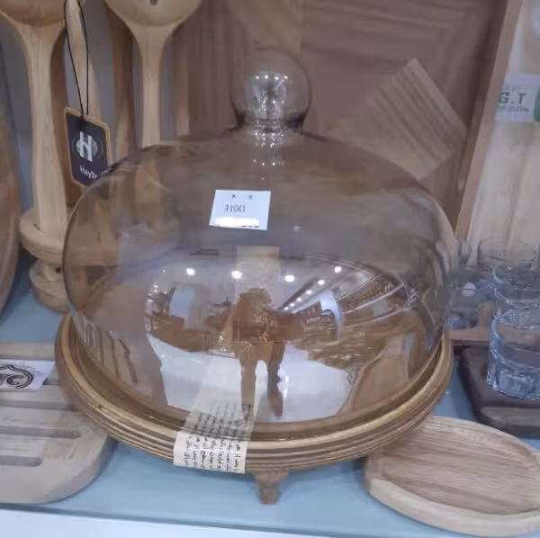 کیک خوری پایه دار کف چوبی بامبو درب شیشه ای