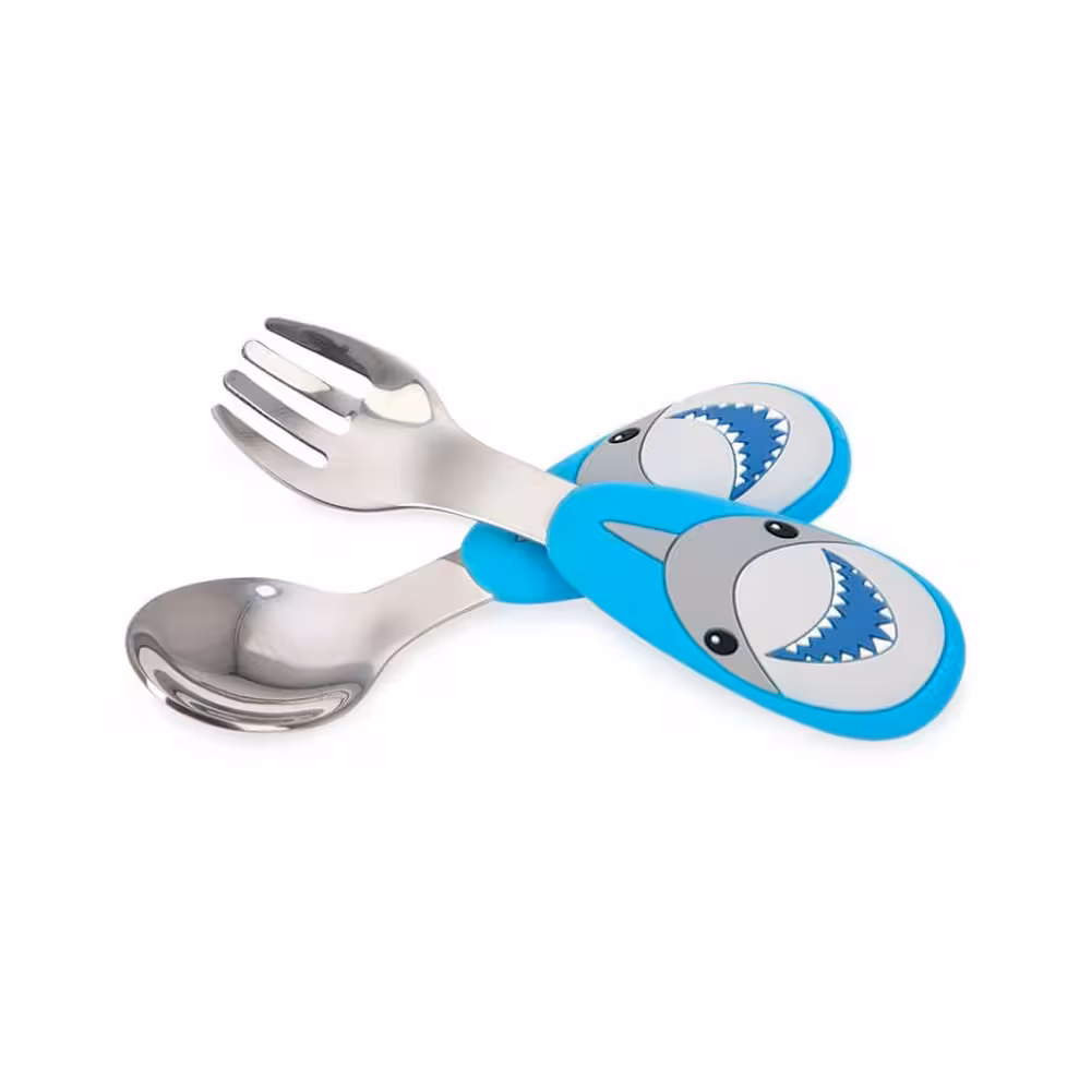 قاشق و چنگال استیل 12  ماه نابی NUBY طرح کوسه