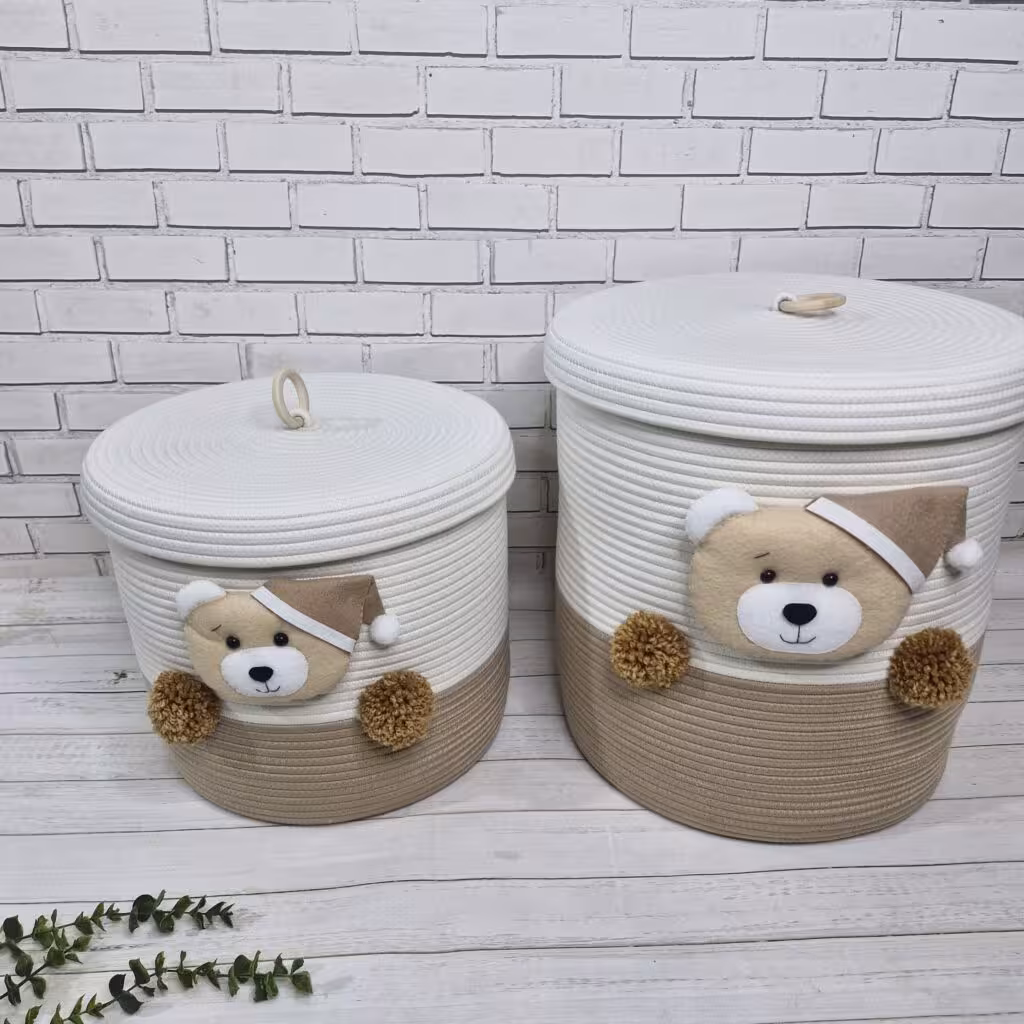 باکس ارتفاع 40 درب دار اتاق کودک مکرومه طرح خرس کلاه دار