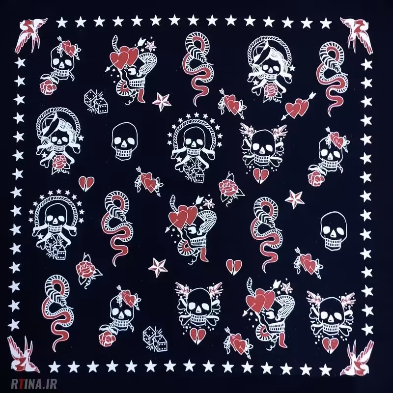 دستمال سر جدید دخترانه و پسرانه طرح جمجمه مار و قلب