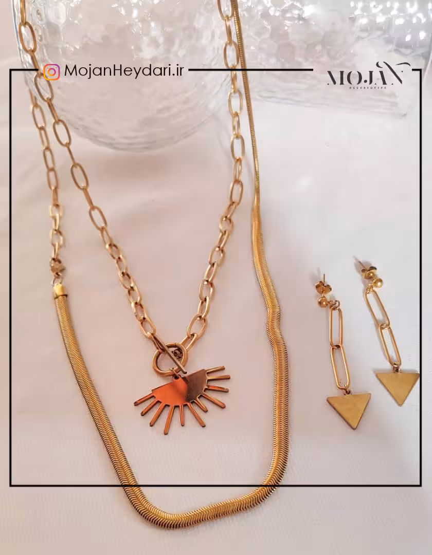 گردنبند استیل خورشید با گردنبند ماری پهن5میل کد 1005