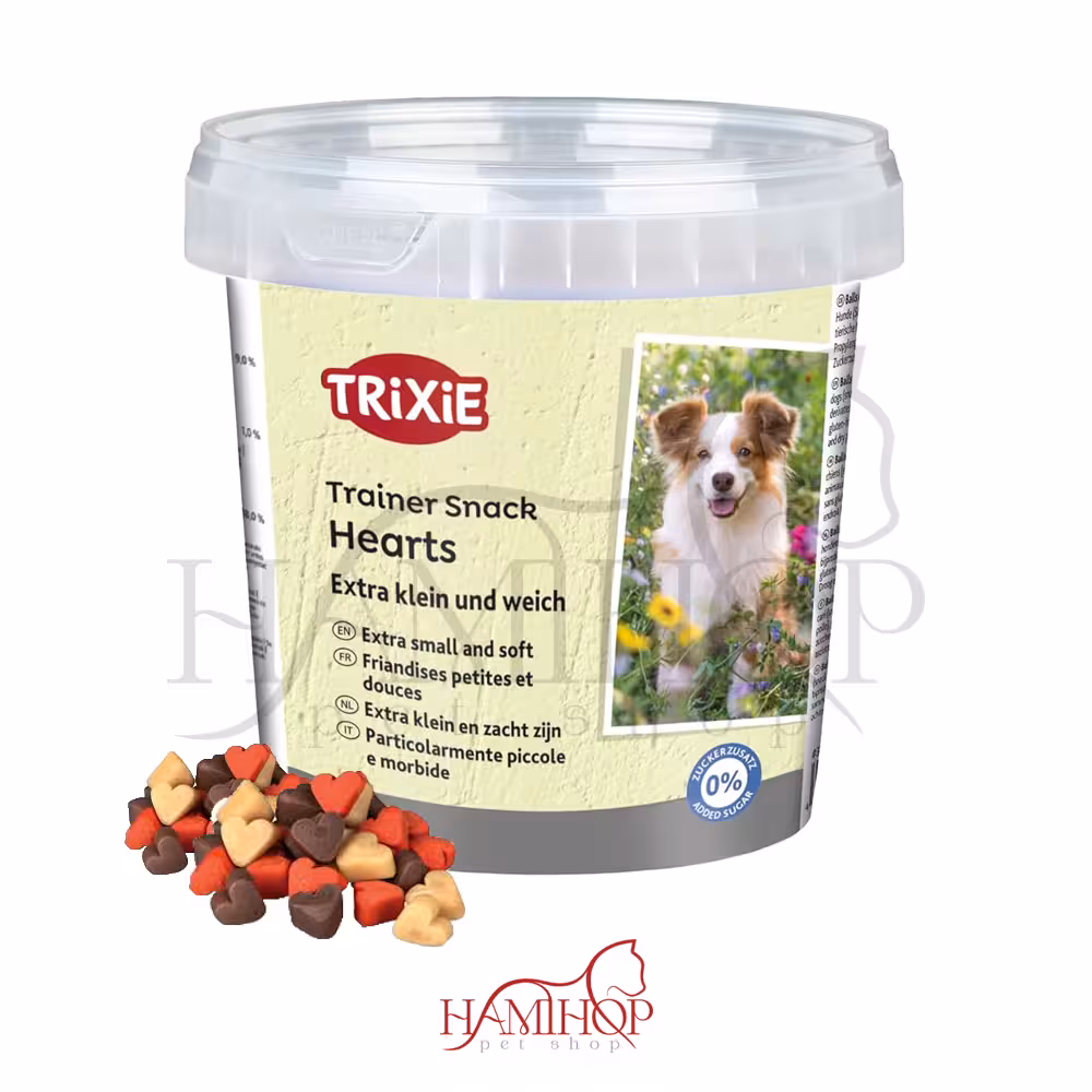 تشویقی نرم سگ با گوشت مرغ و سالمون و بره تریکسی ( TRIXIE Trainer Snack Mini Hearts weich chicken, lamb, and salmon,) وزن 200گرم
