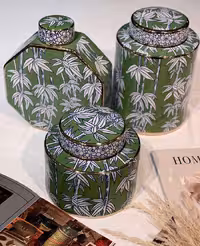 جار کاپ و جینجر دکوری Green leaf bambu