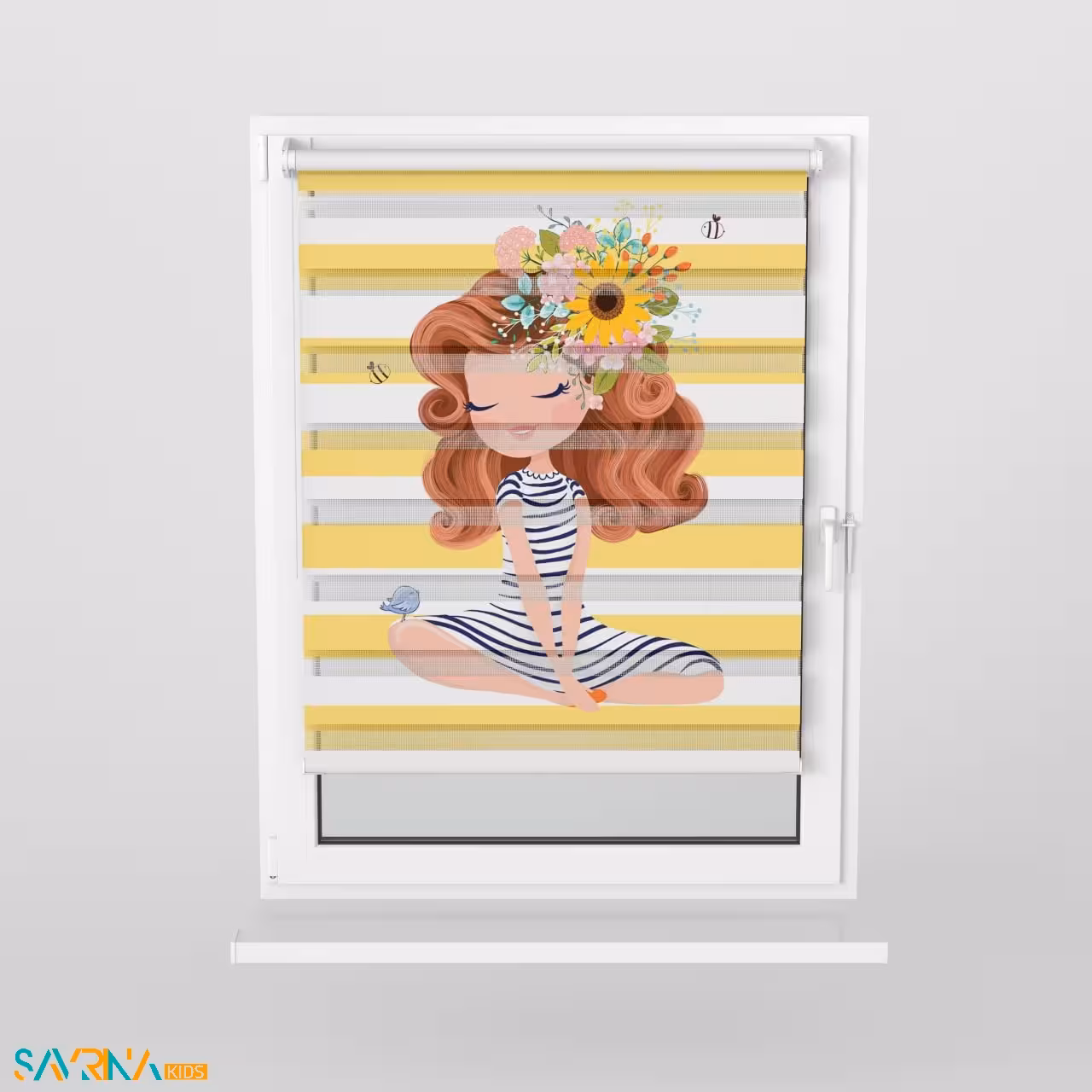 پرده زبرا بچگانه طرح دختر آفتاب گردان کد A2774