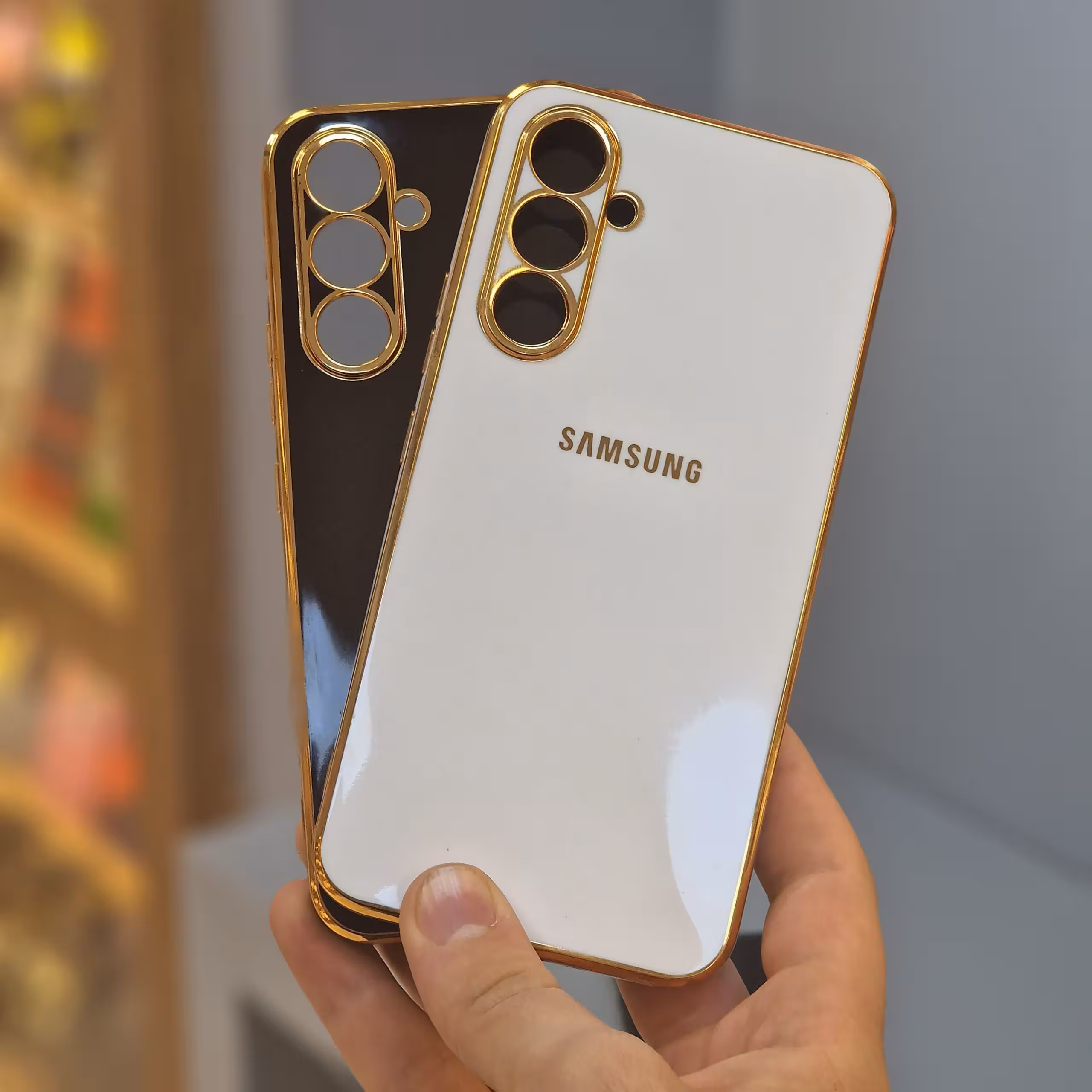قاب سامسونگ A54 پشت گلس دور طلایی