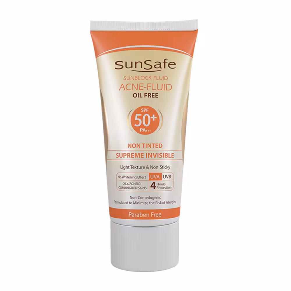 فلوئید ضد آفتاب SPF50 برند سان سیف مناسب پوست چرب فاقد چربی