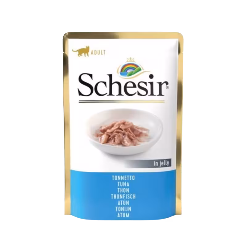 پوچ گربه بالغ تن ماهی در ژل برند Schesir شسیر 85 گرمی
