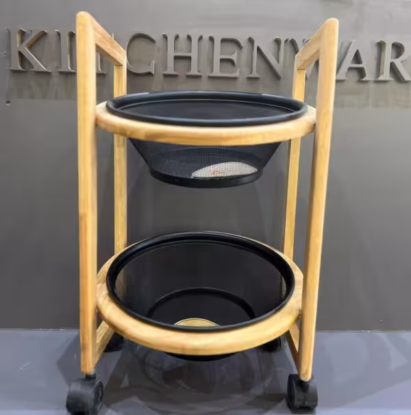 سبد سیب زمینی پیاز دو طبقه چرخدار چوب فلز برند 4home بسیار باکیفیت(تهران(پیک)-شهرستان(تیپاکس))