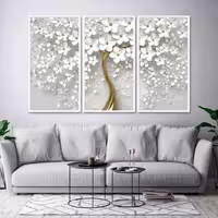 تابلو دکوراتیو سه تیکه نقش برجسته درخت شکوفه سایز 150*100