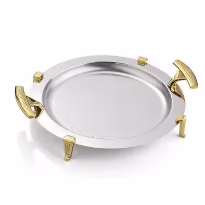 سینی دایره دسته طلایی نگینی پایه دار ریور کد BG1426