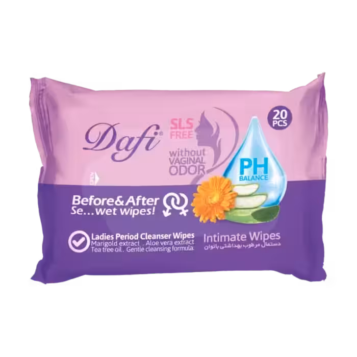 دستمال مرطوب بهداشتی دافی مدل لیدیز - بسته 20 عددی