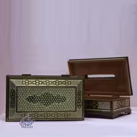 ست جعبه دستمال کاغذی و کارد و چنگال خاتم کاری مدل صلیبی