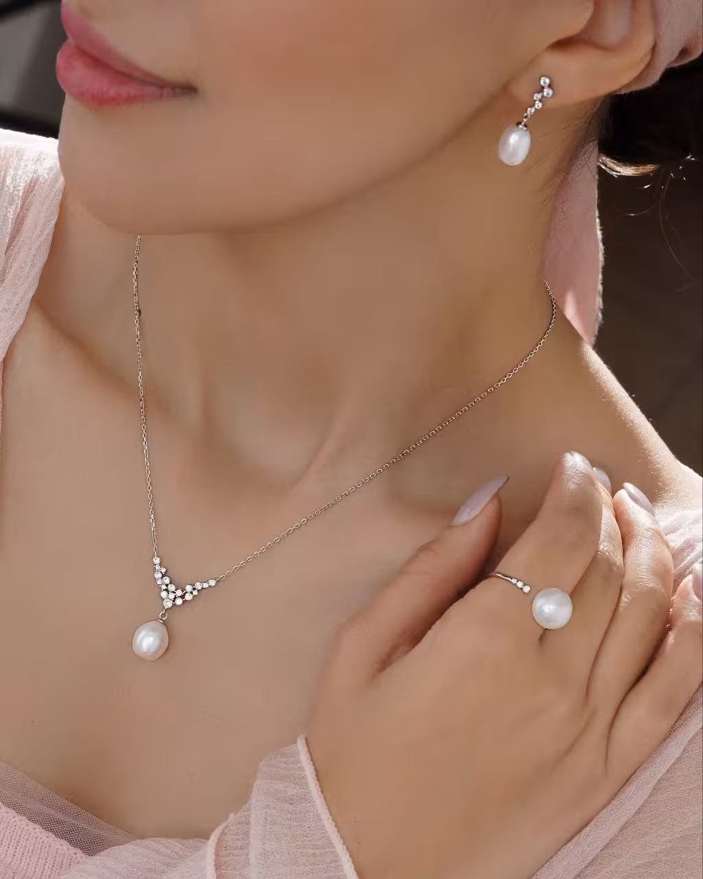 نیمست نقره مروارید اصل جواهری کد 00145