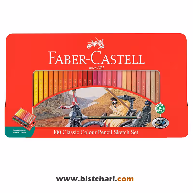 مداد رنگی 100 رنگ کلاسیک جعبه فلزی برند فابرکاستل Faber Castell