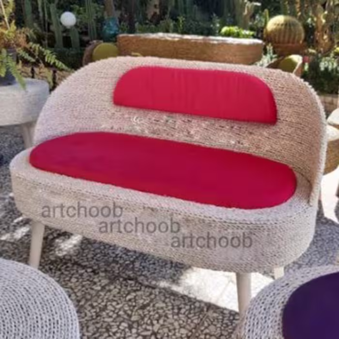 صندلی دو نفره حصیری تشک دار 