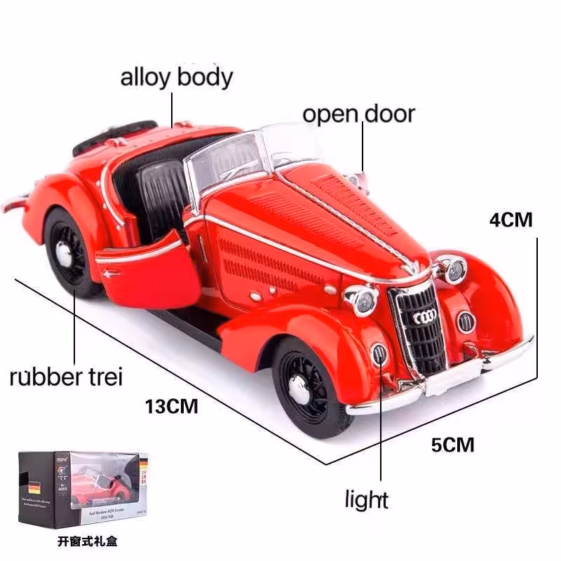 اسباب بازی ماشین فلزی عقب کش و کلکسیونی مدل آئودی کلاسیک-Audi Wanderer W25K Roadster 1936