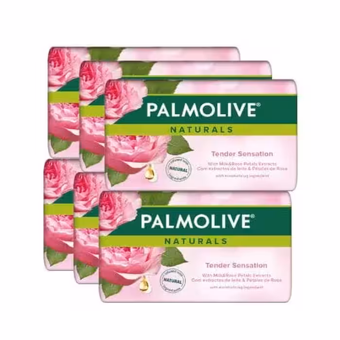 صابون پالمولیو 170 گرم باکس 6 عددی – با رایحه شیر و روغن گلاب – تغذیه کننده مناسب برای پوست – Palmolive soap nourishing sensation